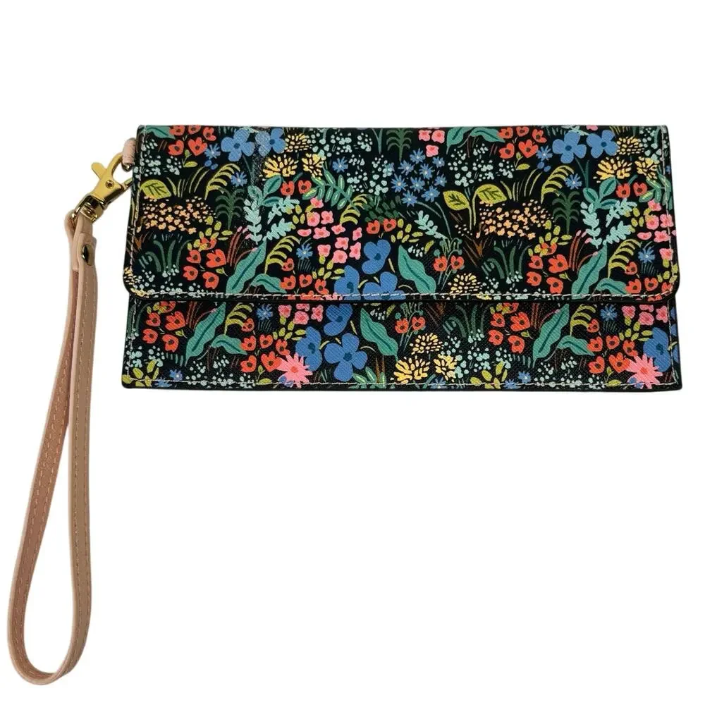 Rifle Paper Company for Anthropologie Wristlet Wallet Navy Blue Floral